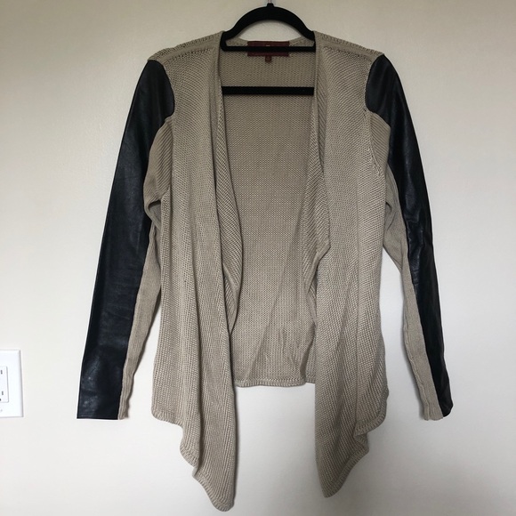 7 For All Mankind Leather-Sleeved Cardigan - S - Picture 2 of 6